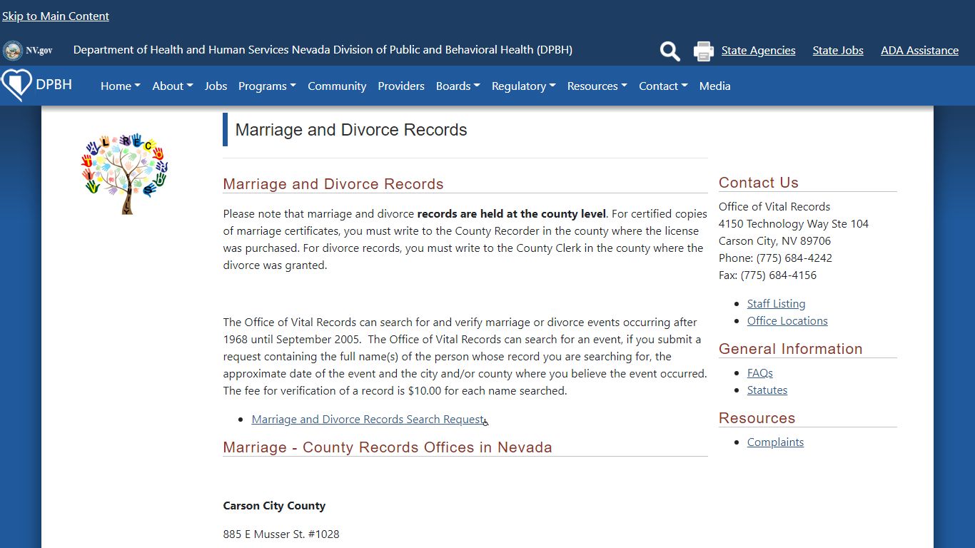 Marriage and Divorce Records - Home - Nevada